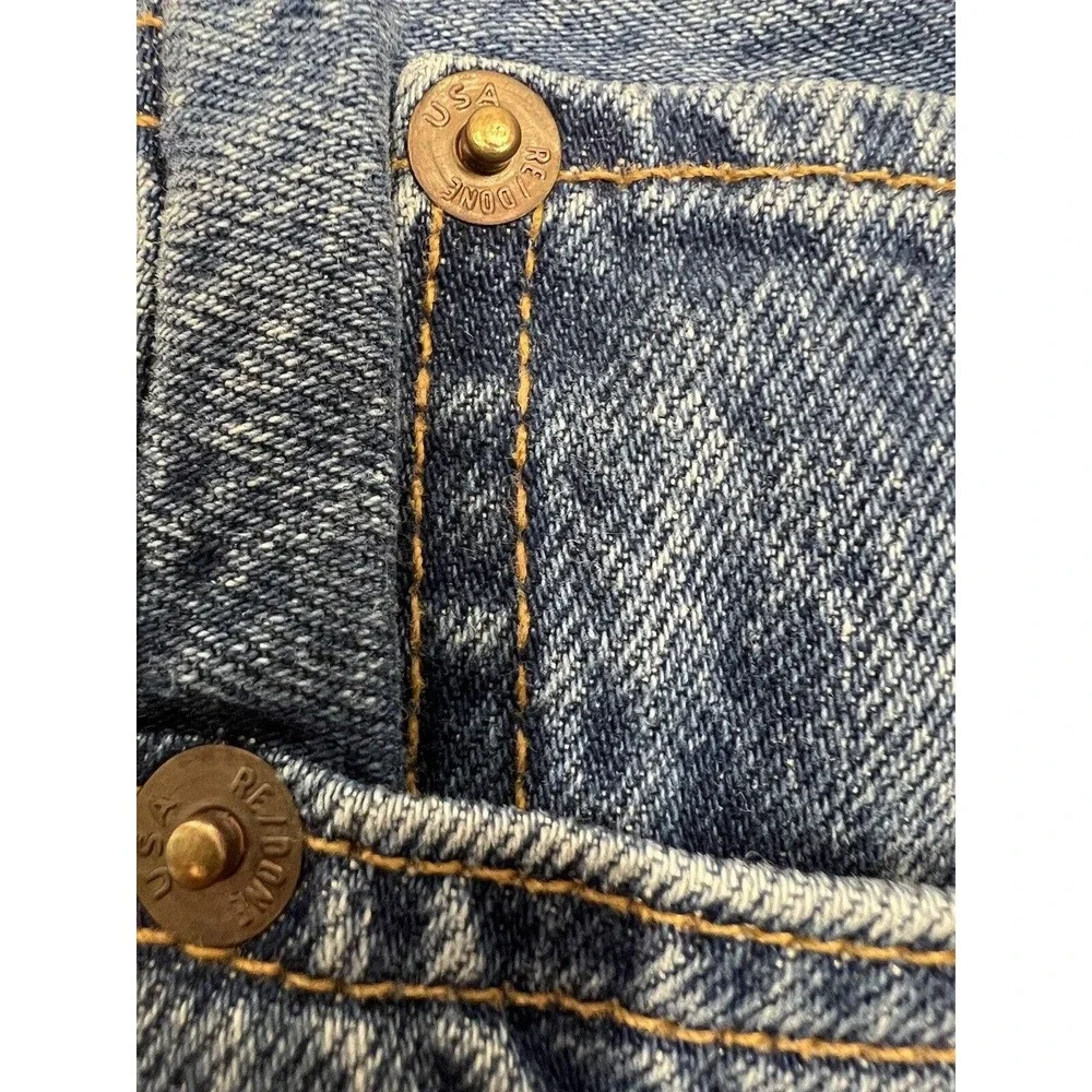 REDONE Originals High Rise Stove Pipe Cotton Button-Fly Raw Hem Blue Jeans 30‎